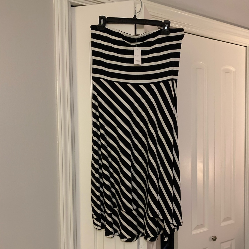 Loft black and white striped strapless dress